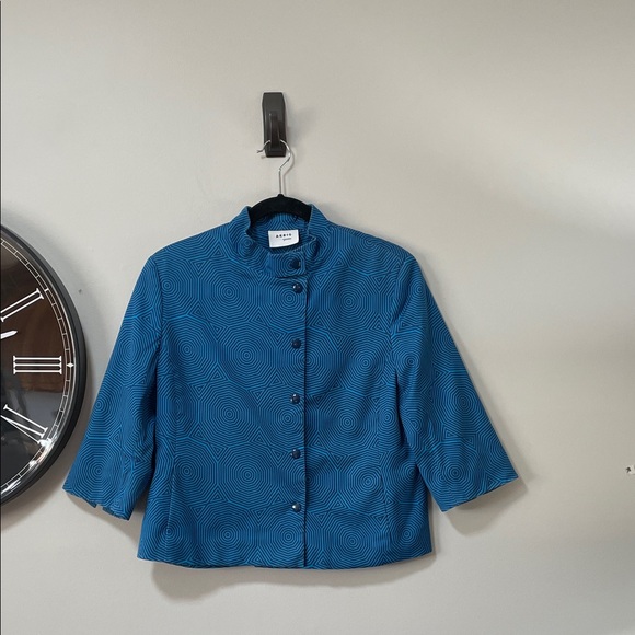 Akris Punto Azure Geometric Sunshade Print Cotton retro style mock neck Jacket - Picture 4 of 17